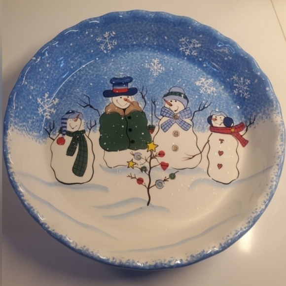 St Nicholas Square Button Up Christmas Snowman Family Ceramic Stoneware Pie Dish - Picture 12 of 12